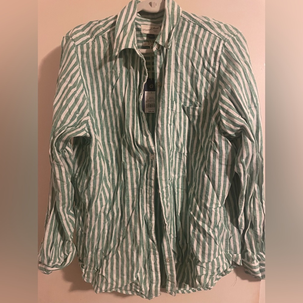 Universal Thread Green and White Striped Button Up Shirt